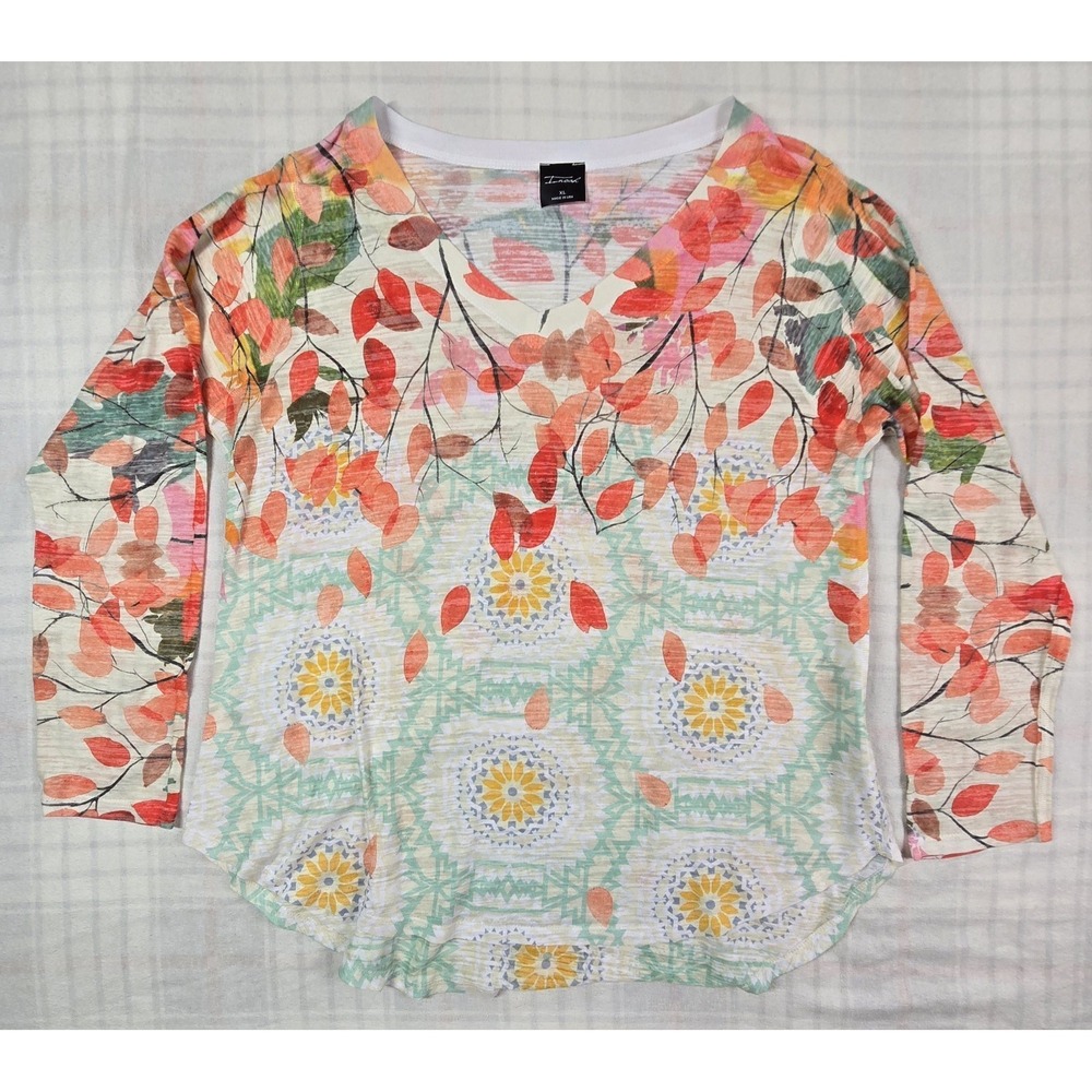 Inoah  Womens Tunic Top Wearable Art Dreamy Watercolor Falling Leaves XL